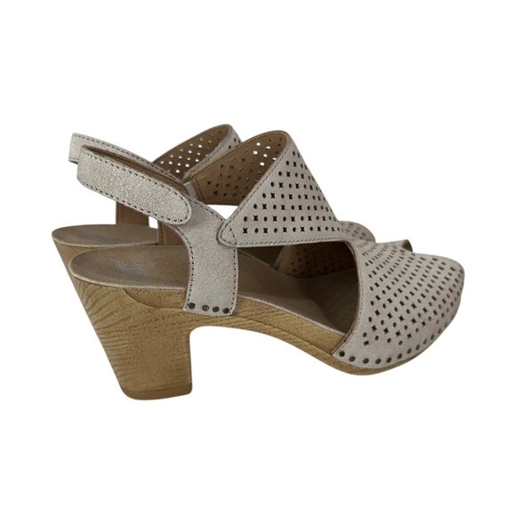 Dansko Teagan Womens Beige Perforated Leather Heeled Sandals SZ 40 EU/ 9.5-10 US - Picture 4 of 16